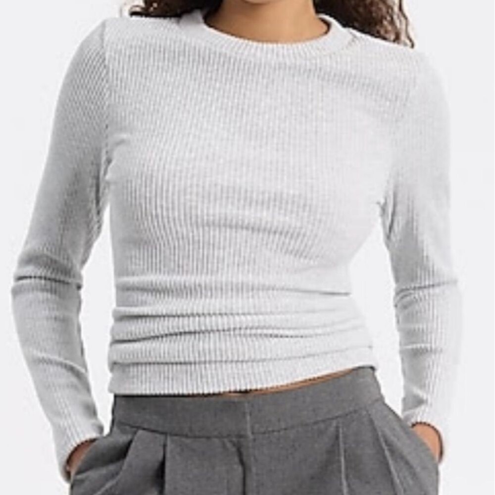 Express Ribbed Crew Neck Sweater in Silver Heather Gray Made In USA Size S